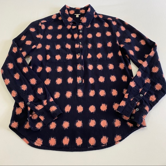 J.Crew Navy Pink Polly Popover silk-screen Polka Dot Top - Picture 6 of 6